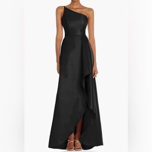 Alfred Sung Black One Shoulder Satin Gown | Size 0 | Worn once & dry cleaned!